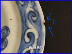 Antique Chinese Ming Wanli or Transitional Blue White 8 1/4 Saucer Dish 17th C