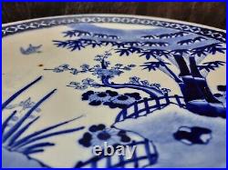 Antique Chinese Or Japanese Blue White Porcelain Plate 40cm In Diameter