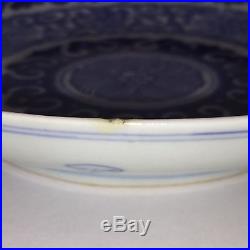 Antique Chinese Pair Blue White Porcelain Plates with Hand Mark Underglazed RARE