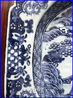 Antique Chinese Porcelain Blue & White Platter Qianlong 18th Rare Plate 37.5cm