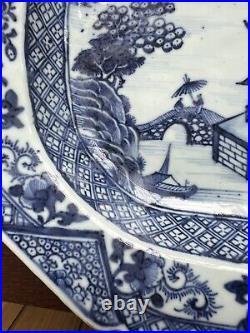 Antique Chinese Porcelain Blue & White Platter Qianlong 18th Rare Plate 37.5cm