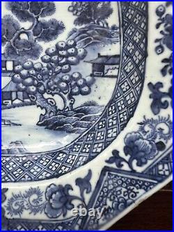 Antique Chinese Porcelain Blue & White Platter Qianlong 18th Rare Plate 37.5cm