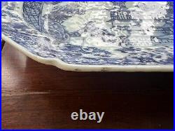 Antique Chinese Porcelain Blue & White Platter Qianlong 18th Rare Plate 37.5cm