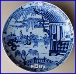 Antique Chinese Porcelain Kangxi Plate (25 Cm) Signed Blue & White Figures 18th