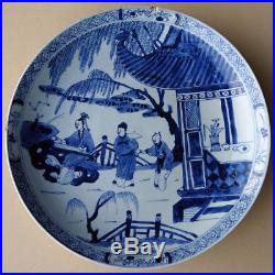 Antique Chinese Porcelain Kangxi Plate (25 Cm) Signed Blue & White Figures 18th