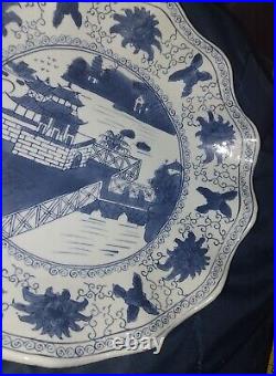 Antique Chinese Porcelain Plate, Ming Dynasty Reign Mark, Blue and White