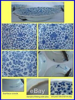 Antique Chinese Qianlong Plates Porcelain Set 6 Blue White Authentic 18C (4304)