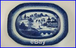 Antique Chinese Qing Dynasty Export Canton Blue and White Porcelain Platter