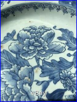 Antique Chinese Yongzheng/Qianlong Period Blue & White Floral Pattern Plate