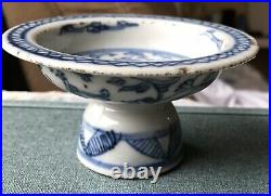 Antique Chinese Yuan style Blue and White Porcelain High foot small plate