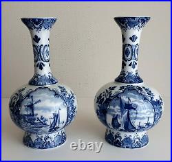 Antique DELFT PAIR OF VASES WINDMILL SAILBOAT DECOR