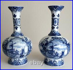 Antique DELFT PAIR OF VASES WINDMILL SAILBOAT DECOR