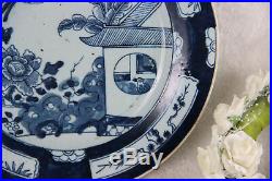 Antique DELFT blue white pottery 18thc plate birds decor rare