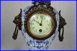 Antique DELFT blue white pottery satyr devil paws clock lion heads