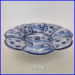 Antique Delft Blue And White Lobed Charger Chinoiserie Figures 31cm A/F