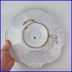 Antique Delft Blue And White Lobed Charger Chinoiserie Figures 31cm A/F