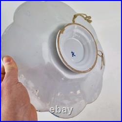 Antique Delft Blue And White Lobed Charger Chinoiserie Figures 31cm A/F