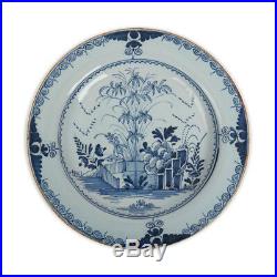 Antique Delft Blue & White Garden Scene Plate 18th C