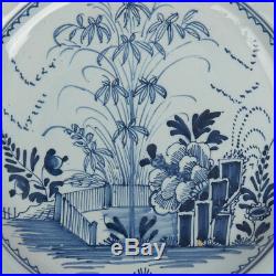 Antique Delft Blue & White Garden Scene Plate 18th C