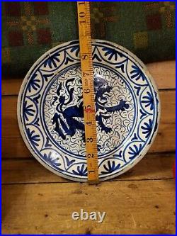 Antique Delft Faience Plate 9 Inches Rampant Lion Blue And White