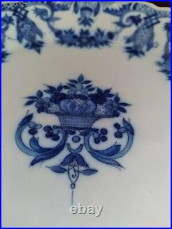 Antique Delft Faience Plate Blue White Hand Painted Basket Flowers Signed