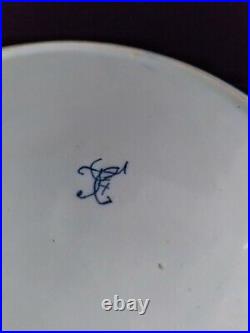 Antique Delft Faience Plate Blue White Hand Painted Basket Flowers Signed