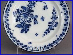 Antique Delft Floral Plate, Hand Painted, Blue & White