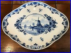 Antique Dutch Blue & White Royal Delft Oval Serving Platter 1906, AB Marks