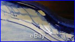 Antique Dutch Delft Hand Painted Blue White Charger Wall Plate Sail Boats MILL