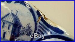 Antique Dutch Delft Makkum Hand Painted Blue White Charger Wall Plate Windmills
