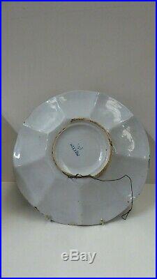 Antique Dutch Delft Makkum Hand Painted Blue White Charger Wall Plate Windmills