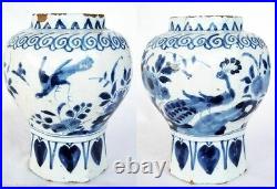 Antique Dutch Delft Vase Handpainted Bird From Museum Blue White 17C (4637)