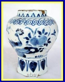 Antique Dutch Delft Vase Handpainted Bird From Museum Blue White 17C (4637)