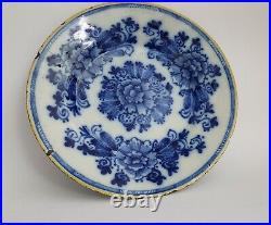 Antique Dutch Delft blue & white flowers Plates, 17th / 18th Century restored