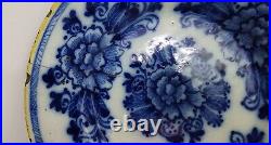 Antique Dutch Delft blue & white flowers Plates, 17th / 18th Century restored