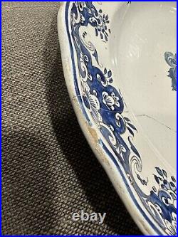 Antique Dutch Or English Delft Blue White Armorial plate charger 18th c. As-Is