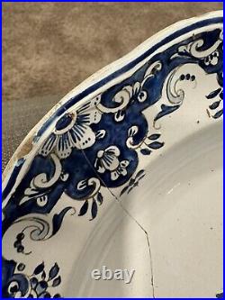 Antique Dutch Or English Delft Blue White Armorial plate charger 18th c. As-Is