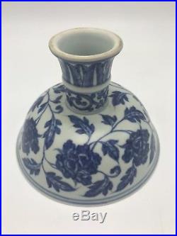 Antique Early 20th C Chinese Export Blue And White Stem Dish