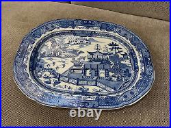 Antique English Blue & White Chinoiserie Blue Willow Style Platter / Tray