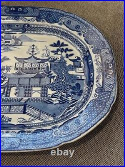 Antique English Blue & White Chinoiserie Blue Willow Style Platter / Tray