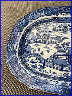 Antique English Blue & White Chinoiserie Blue Willow Style Platter / Tray