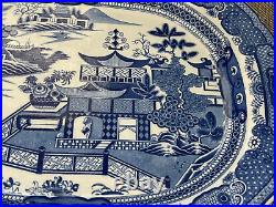 Antique English Blue & White Chinoiserie Blue Willow Style Platter / Tray