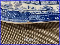 Antique English Blue & White Chinoiserie Blue Willow Style Platter / Tray