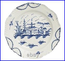 Antique English Blue & White Pagoda & Fence Pattern Pearlware Shell Edge Plate