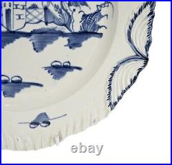 Antique English Blue & White Pagoda & Fence Pattern Pearlware Shell Edge Plate