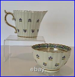 Antique English Caughley Cream Sugar Gilt Blue Green Sprig 18th Century