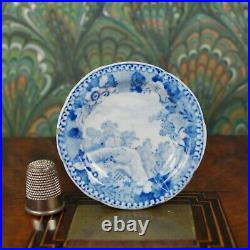 Antique English Pottery Miniature Doll Plates Set Three Blue and White Pre 1840