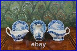 Antique English Pottery Miniature Doll Plates Set Three Blue and White Pre 1840