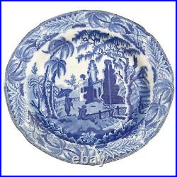 Antique English pearlware pottery Davenport Chinoiserie Ruins B&W Plate C. 1810+