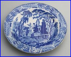 Antique English pearlware pottery Davenport Chinoiserie Ruins B&W Plate C. 1810+